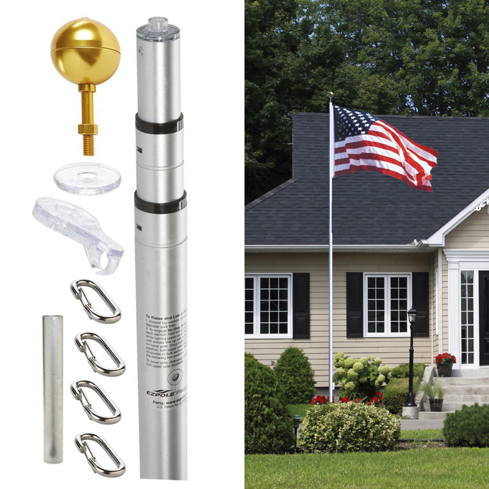20 ft Four Piece Silver Alum Telescoping Flagpole - Gold Anodized