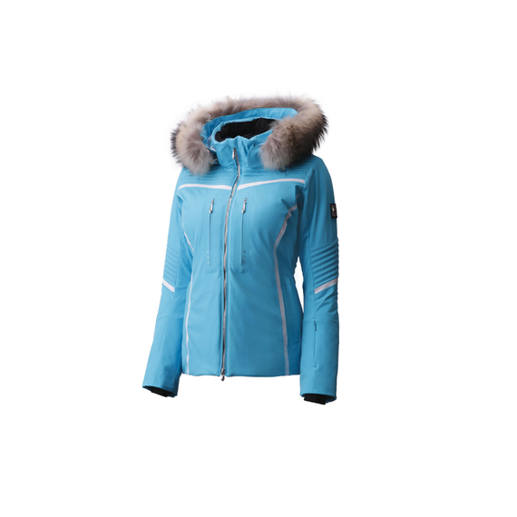 2019 Descente Layla Womens Cerulean Blue Super White Jacket w/ Fur