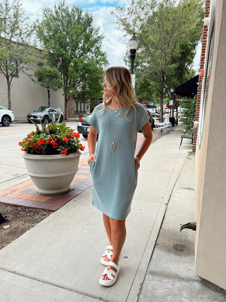 strapless open back dress Orchid Pink Ribbed Short Sleeve T-Shirt Dress – Twist Boutique main image 0