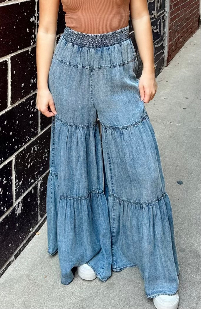 Tiered Denim Pants
