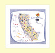 California, Blue,  Map Towel