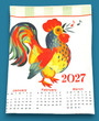 2027 Rainbow Rooster Calendar Tea Towel