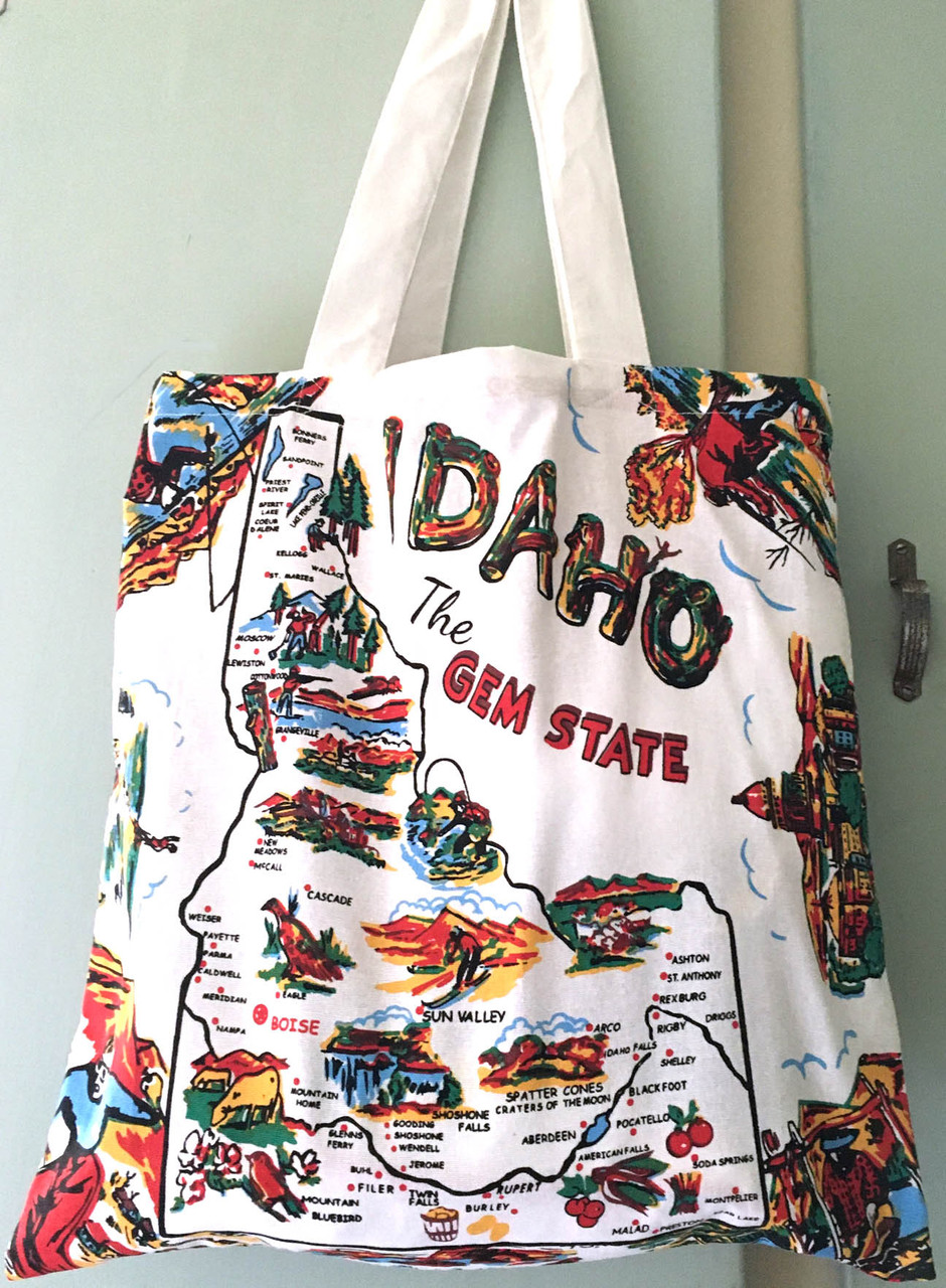 Idaho Map Tote, Medium, retro, printed on 100 cotton