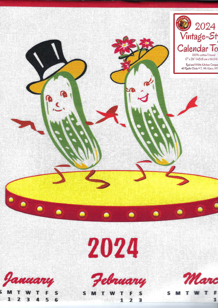 2024 Mr. & Mrs. Pickle Calendar Towel Red and White Kitchen Company