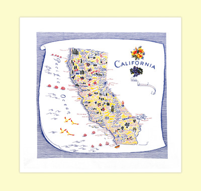 California, Blue, Map Towel California, Blue, Map Towel