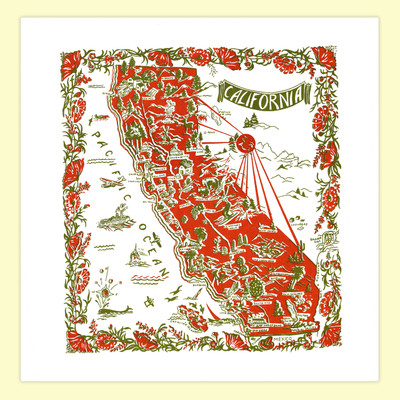 California, Red, Map Towel California, Red, Map Towel