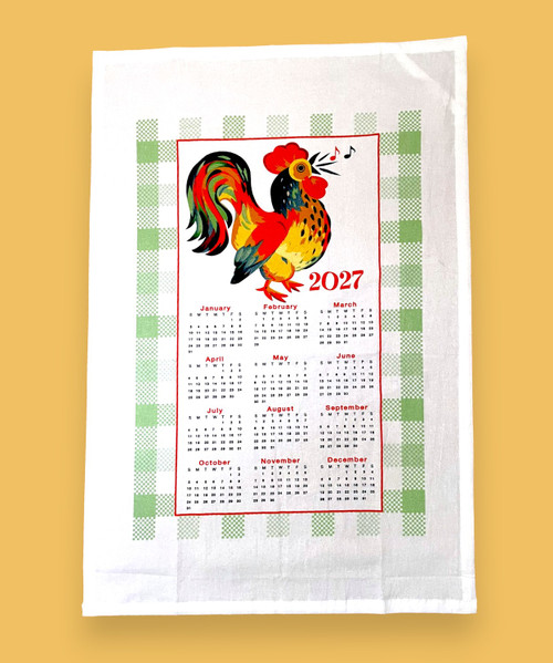 2027 Rainbow Rooster Calendar Tea Towel