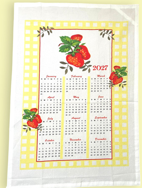 2027 Blue Ribbon Strawberries Calendar Tea Towel