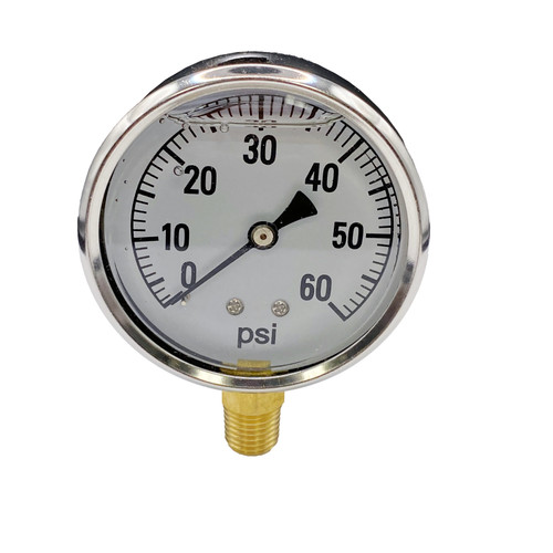 Pressure gauge, 60 PSI, liquid filled