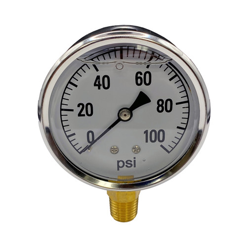 Pressure gauge, 100 PSI, liquid filled