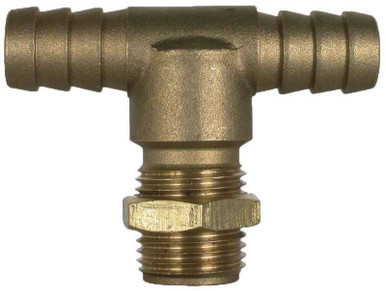 Brass Hose Barb Tee Fitting - 1/2" Hose Barb x 11/16" MPS