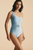 One-Shoulder Belted One-Piece Swimsuit in Powder Blue – Minimal Luxury Swimwear