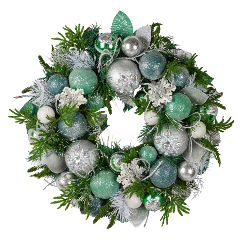 Mint Luxe Christmas Wreath with Baubles & Snowflakes - 56cm Holiday Decor Mint Luxe Christmas Wreath with Baubles & Snowflakes - 56cm Holiday Decor