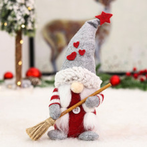 27cm Silver Christmas Gnome Girl with Broom - Handcrafted Holiday Decor 27cm Silver Christmas Gnome Girl with Broom - Handcrafted Holiday Decor