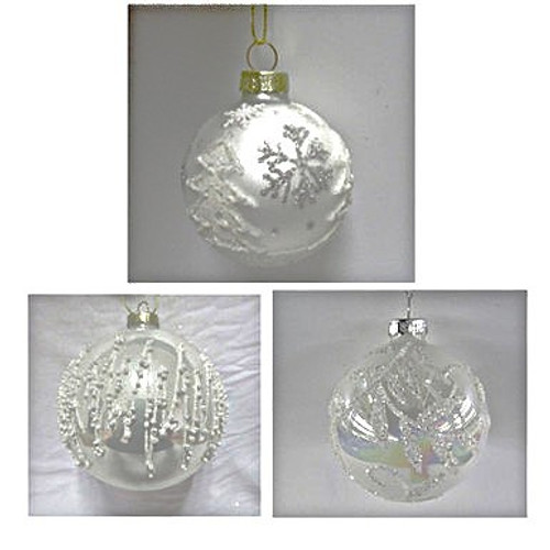 10cm White Hand-Painted Glass Bauble (3 Designs) - Christmas Tree Decor 10cm White Hand-Painted Glass Bauble (3 Designs) - Christmas Tree Decor