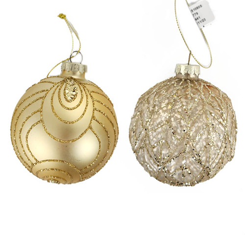 10cm Gold Hand-Painted Glass Bauble (2 Designs) - Christmas Tree Decor 10cm Gold Hand-Painted Glass Bauble (2 Designs) - Christmas Tree Decor