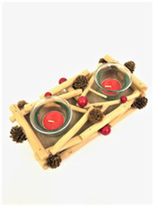 Wooden Box Double Candle Holder 25cm Wooden Box Double Candle Holder 25cm
