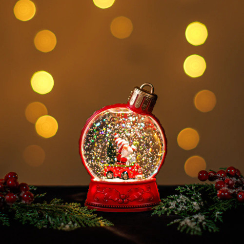 13cm Snowing Mini Bauble with Gnome - Battery-Operated Christmas Decor 13cm Snowing Mini Bauble with Gnome - Battery-Operated Christmas Decor