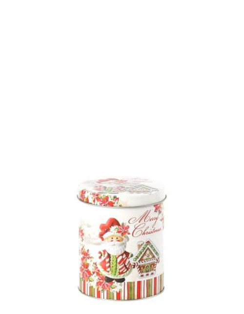 11x13cm Santa Round Metal Tin - Festive Christmas Decor 11x13cm Santa Round Metal Tin - Festive Christmas Decor