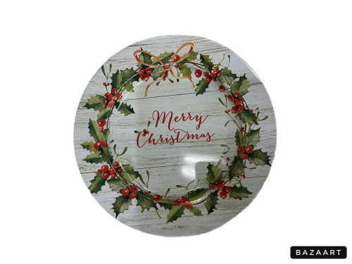 33cm Merry Christmas Wreath Metal Plate - Festive Christmas Decor 33cm Merry Christmas Wreath Metal Plate - Festive Christmas Decor