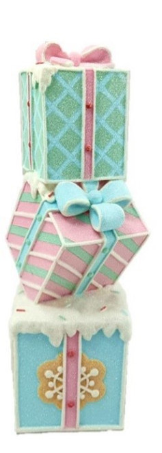 36cm Polyresin Decor Gift Tower - Festive Christmas Decor 36cm Polyresin Decor Gift Tower - Festive Christmas Decor