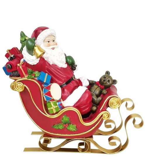 31cm Polyresin Santa in Sleigh - Festive Christmas Decor 31cm Polyresin Santa in Sleigh - Festive Christmas Decor