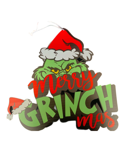 43cm "Merry Grinchmas" Metal Sign with Rope - Quirky Christmas Wall Decor Gift 43cm "Merry Grinchmas" Metal Sign with Rope - Quirky Christmas Wall Decor Gift
