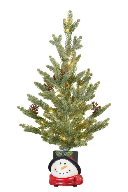Christmas Tree - In Snowman Pot with LED lights 55cm Christmas Tree - In Snowman Pot with LED lights 55cm