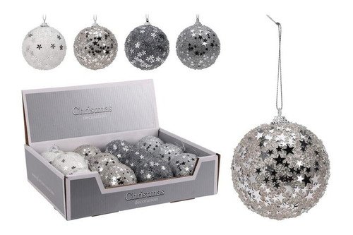 Foam Bauble - Glitter WINTER WHITE & SILVER colour - 8cm Foam Bauble - Glitter WINTER WHITE & SILVER colour - 8cm