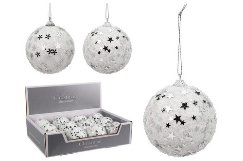 Foam Bauble - Glitter WHITE - 8cm Foam Bauble - Glitter WHITE - 8cm
