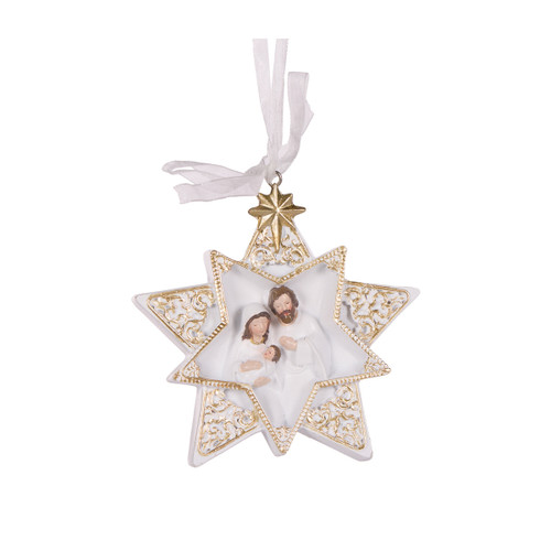 WHITE AND GOLD STAR NATIVITY - Hanging Ornament