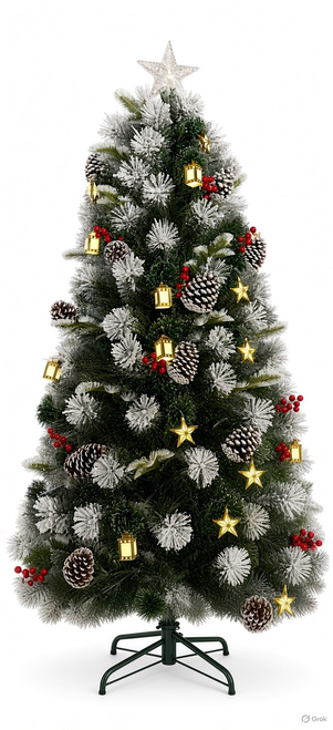 Christmas Tree - Fibre Optic - with Lanterns mixed leaf - 180cm