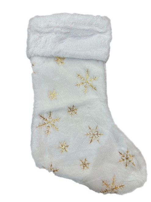 Christmas Stocking - WHITE with Gold Snowflakes 32cm