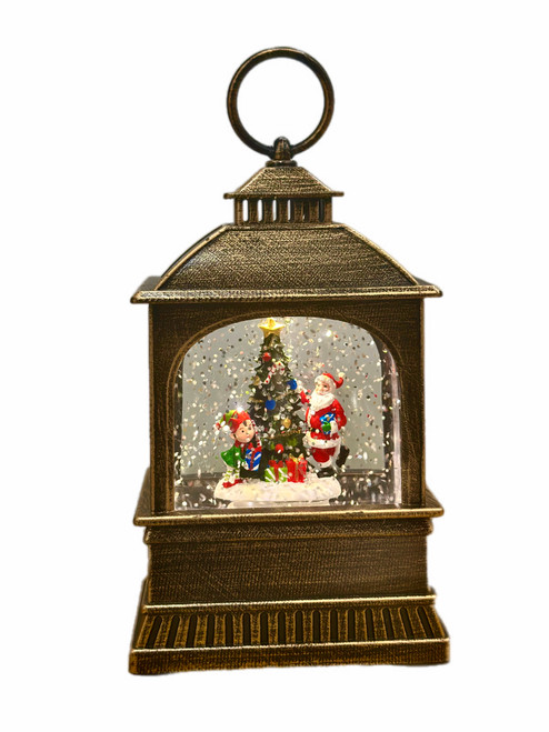 Lantern - Santa & Elf Around Tree 16cm