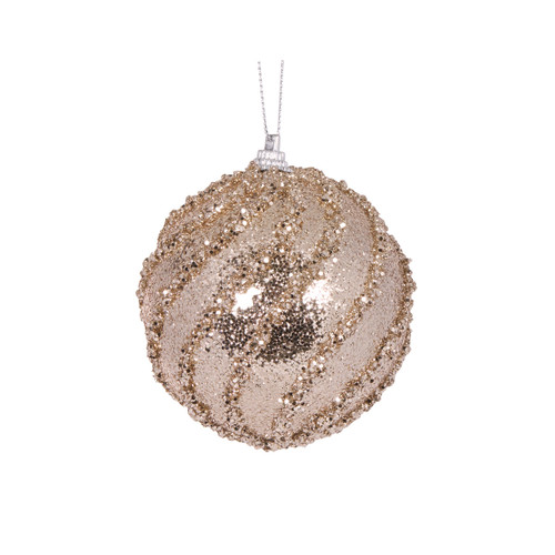 Champagne Glittered Swirl Bauble 8cm