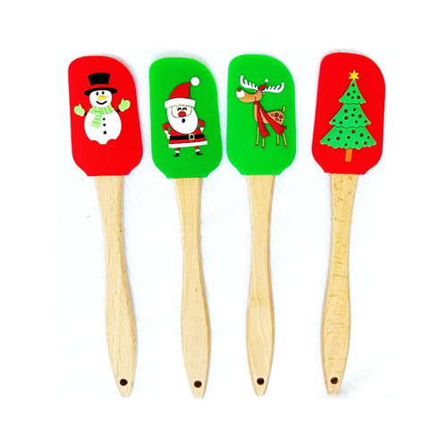 Christmas Wooden Handle Silicone Spatula 4 ASST