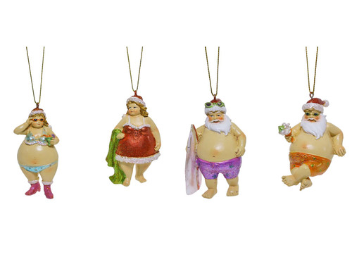 Christmas Ornament - Santa & Mrs Claus Swim Suits 9cm