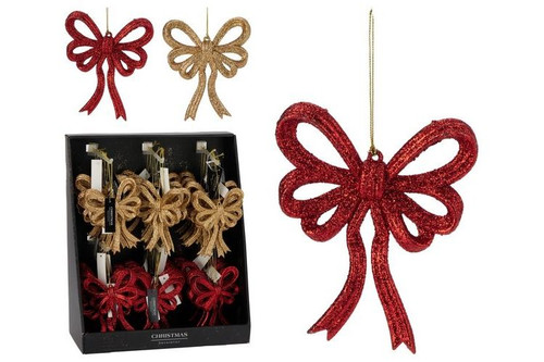 Hanging Decoration Bow 13Cm Glitter 2Ass