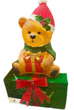 Christmas Teddy - ON GREEN BOX - LED 20CM