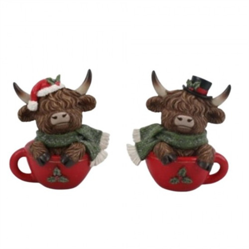 Christmas Highland Cow in Cup - 2Asst