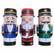 Christmas Tin Shiny Nutcracker / Santa - 12cm 3Asst
