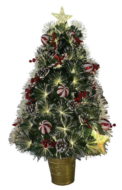 Christmas Tree - Fibre Optic Red Décor and Gold Base 90cm