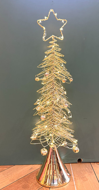 Large Gold Wire Christmas Tree with LED Lights - 51cm Battery-Operated Holiday Decor Large Gold Wire Christmas Tree with LED Lights - 51cm Battery-Operated Holiday Decor