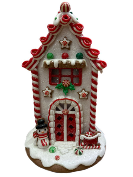 Gingerbread Christmas Cottage w Lights WHITE 22*14*14cm