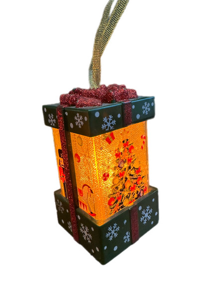 Lantern - Mini GREEN Christmas Tree with Lights 10cm