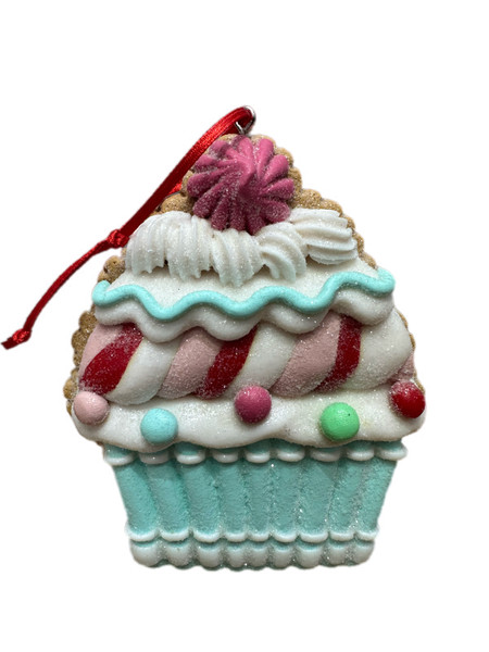 Gingerbread Cupcake Ornament - GREEN BASE 11*6cm