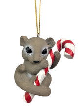 Mouse on Candy Cane - Resin Tree Ornament - 11-13cm