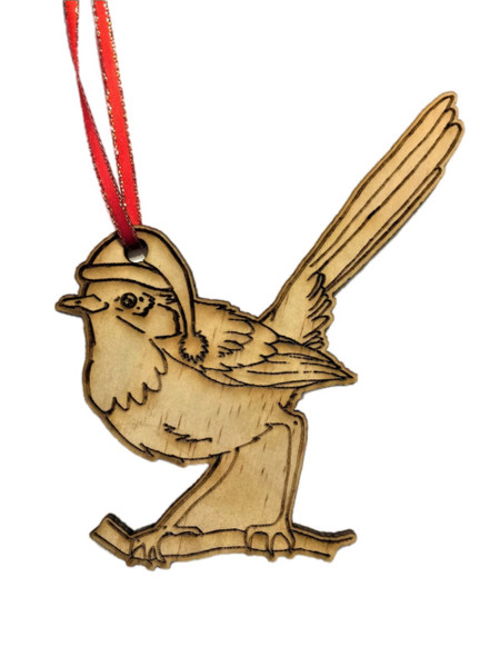 Blue Wren - Wooden Tree Ornament - 9-11cm