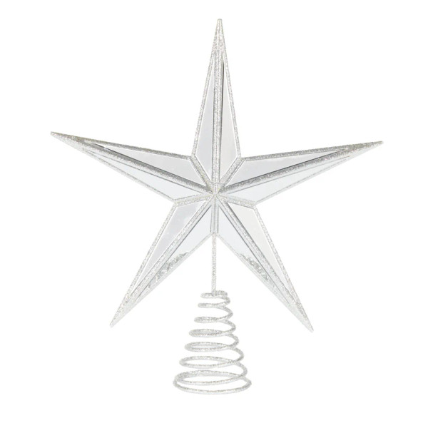 5 Point Mirrored Tree Topper Star - Silver