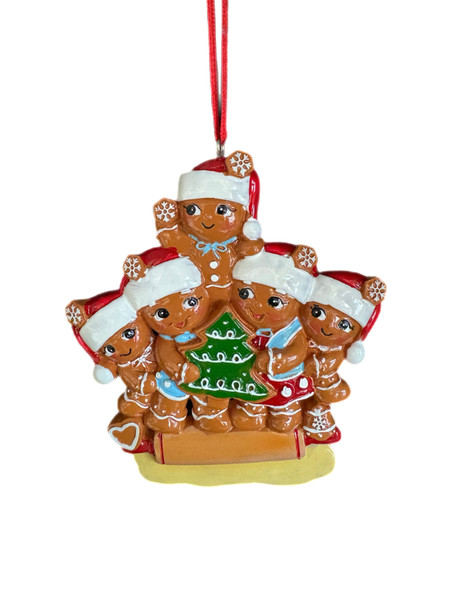 5 Person Gingerbread Family Personalised Plaque